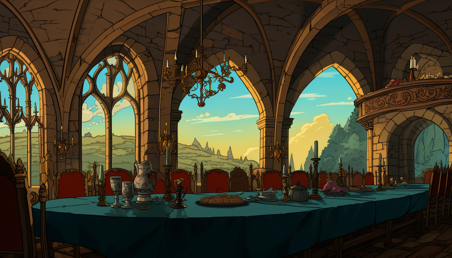 Meeting at dinner in fantasy castle