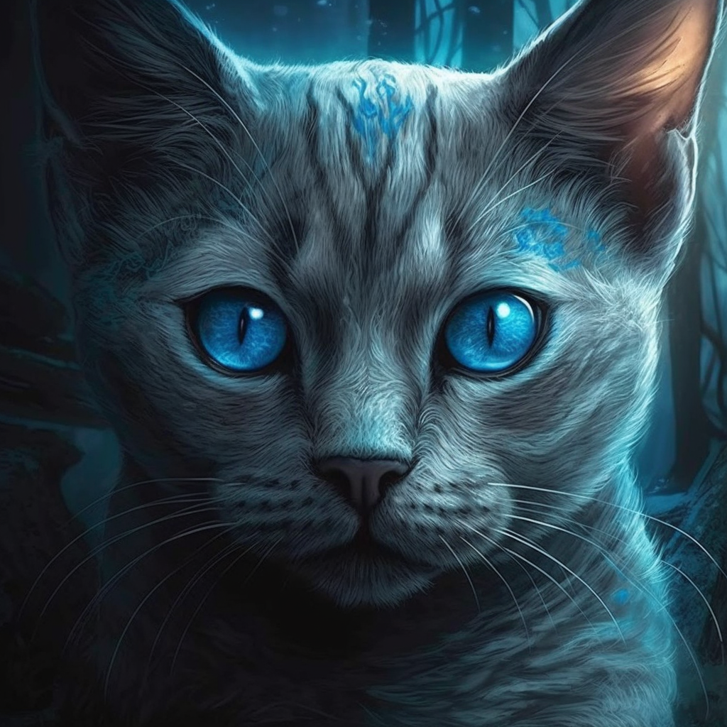 Cute Fantasy Cat with Blue Eyes