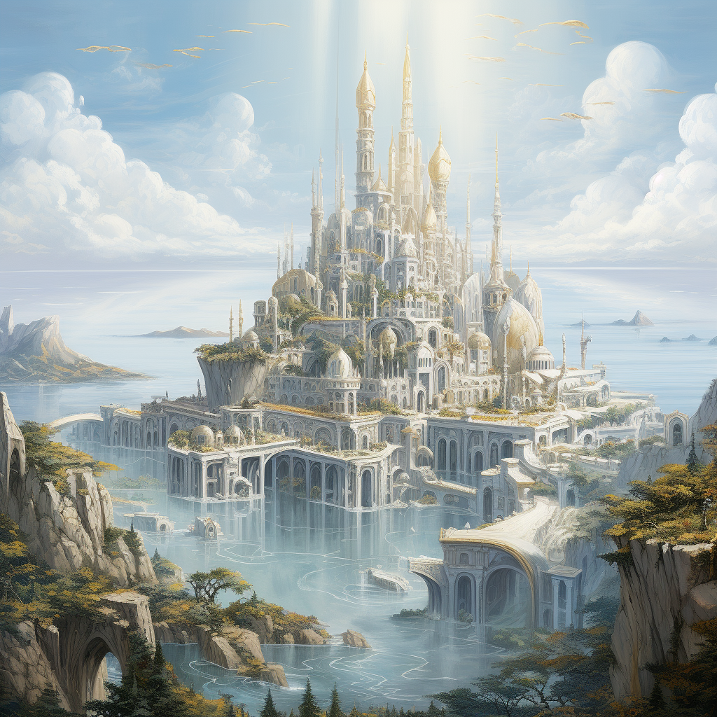 Fantasy City of Marble and Gold by the Ocean