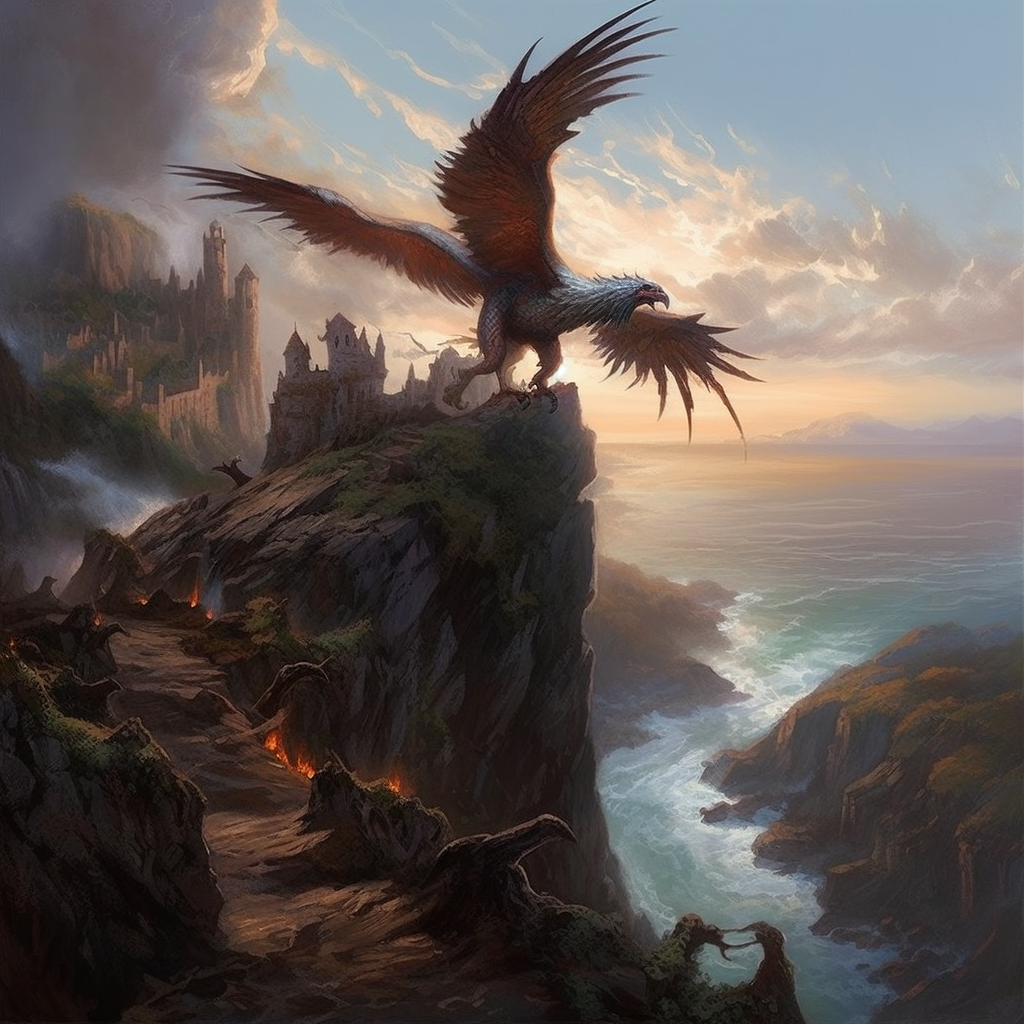 Majestic bird beast on cliffside