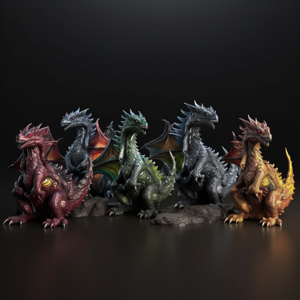 Dark fantasy colored miniatures with dragonlike creatures