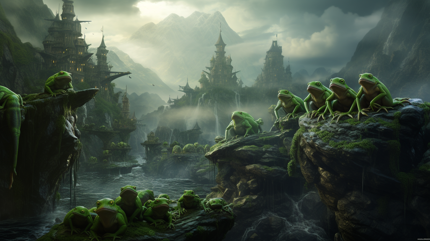 Mystical valley with frogs