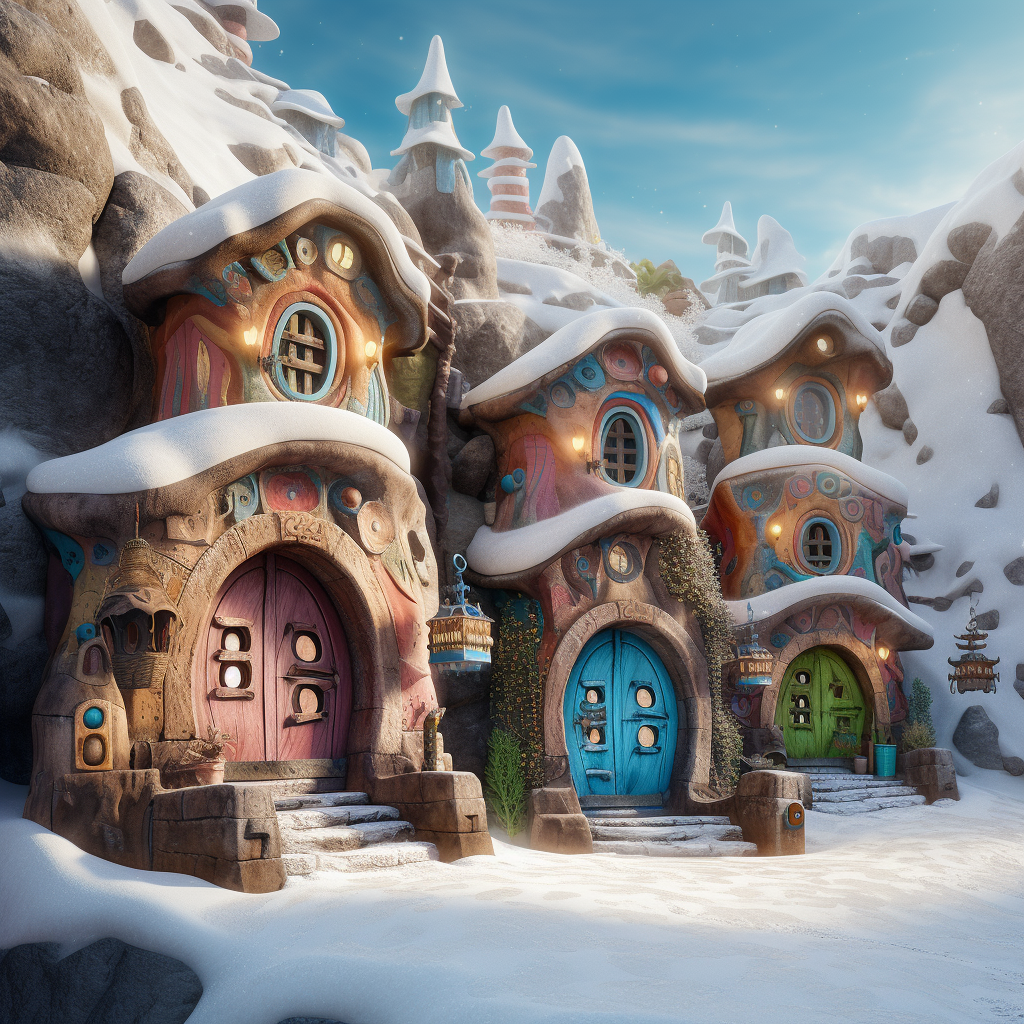 Beautiful fantasy elven village with clay huts