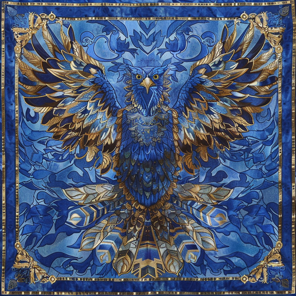 Tapestry of hawk in azure blue