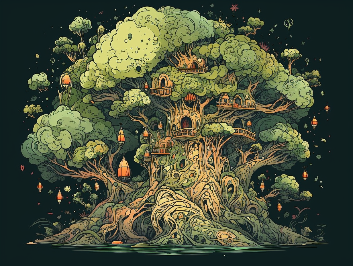 Intricate handpainted fantasy forest illustration