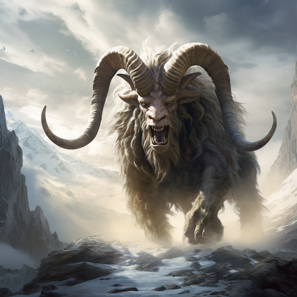 Monstrous fantasy goat preparing to attack