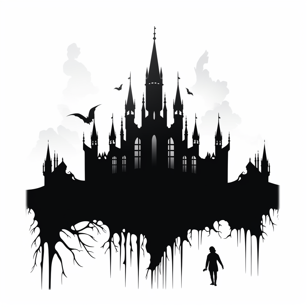 Gothic low building silhouette