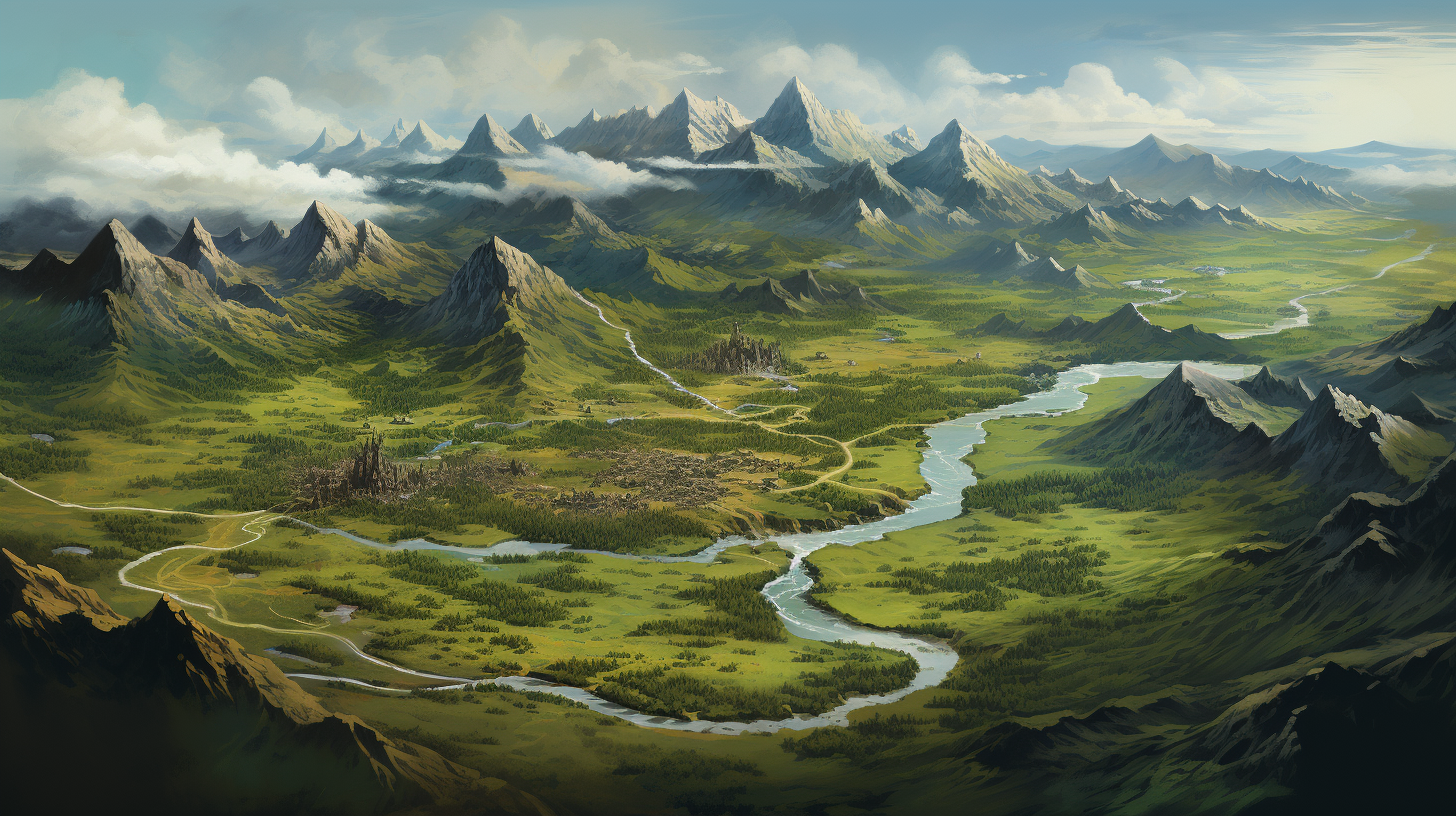 Fantasy grassland map with mountains and river