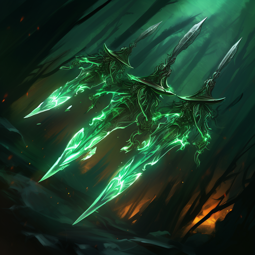 Image of glowing green poisoned throwing knives