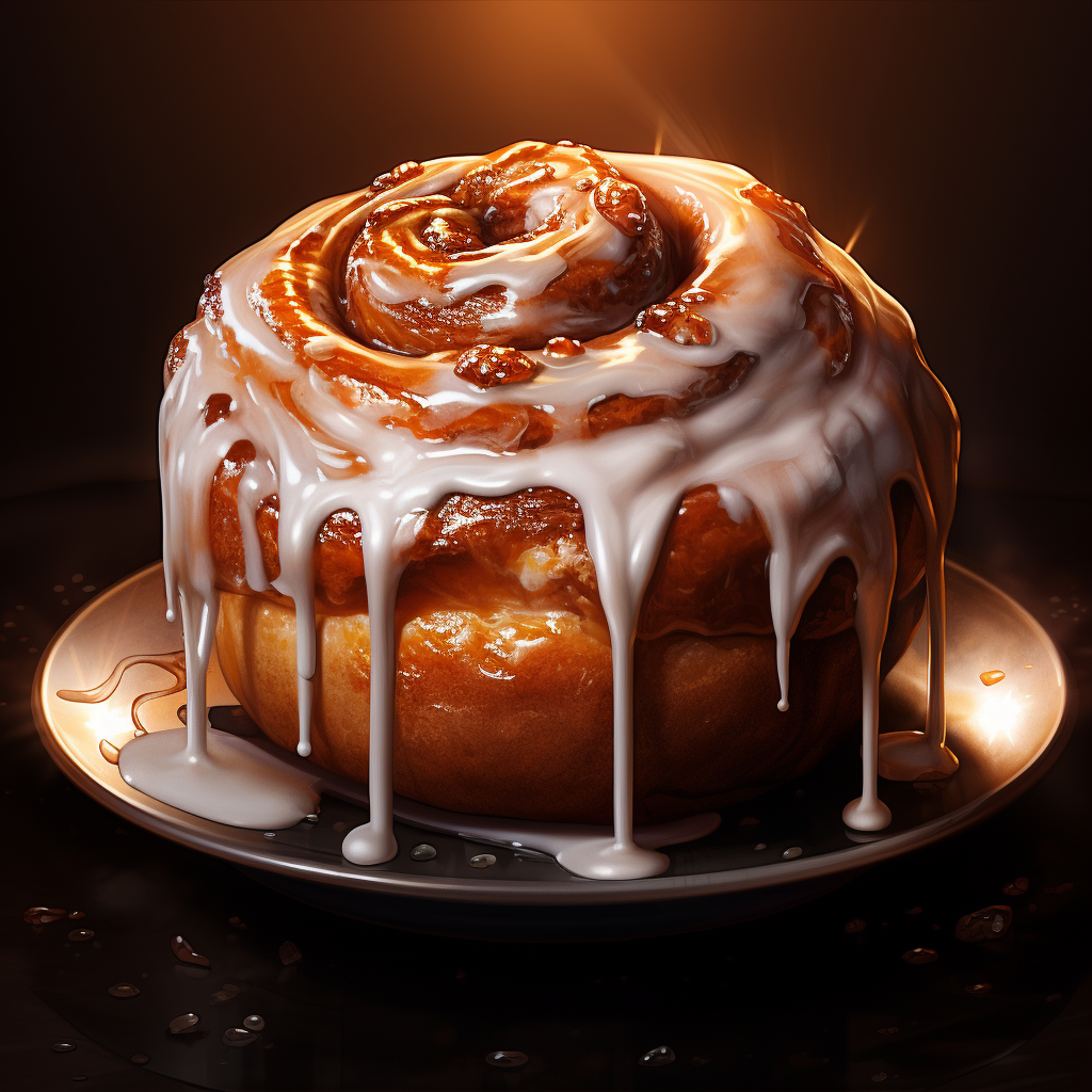 Decadent fantasy-inspired cinnamon bun with layers of frosting