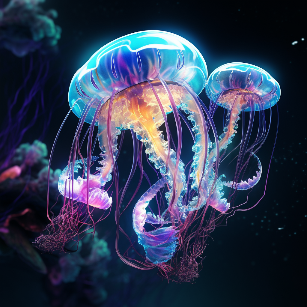 Beautiful fantasy jellyfish glowing underwater