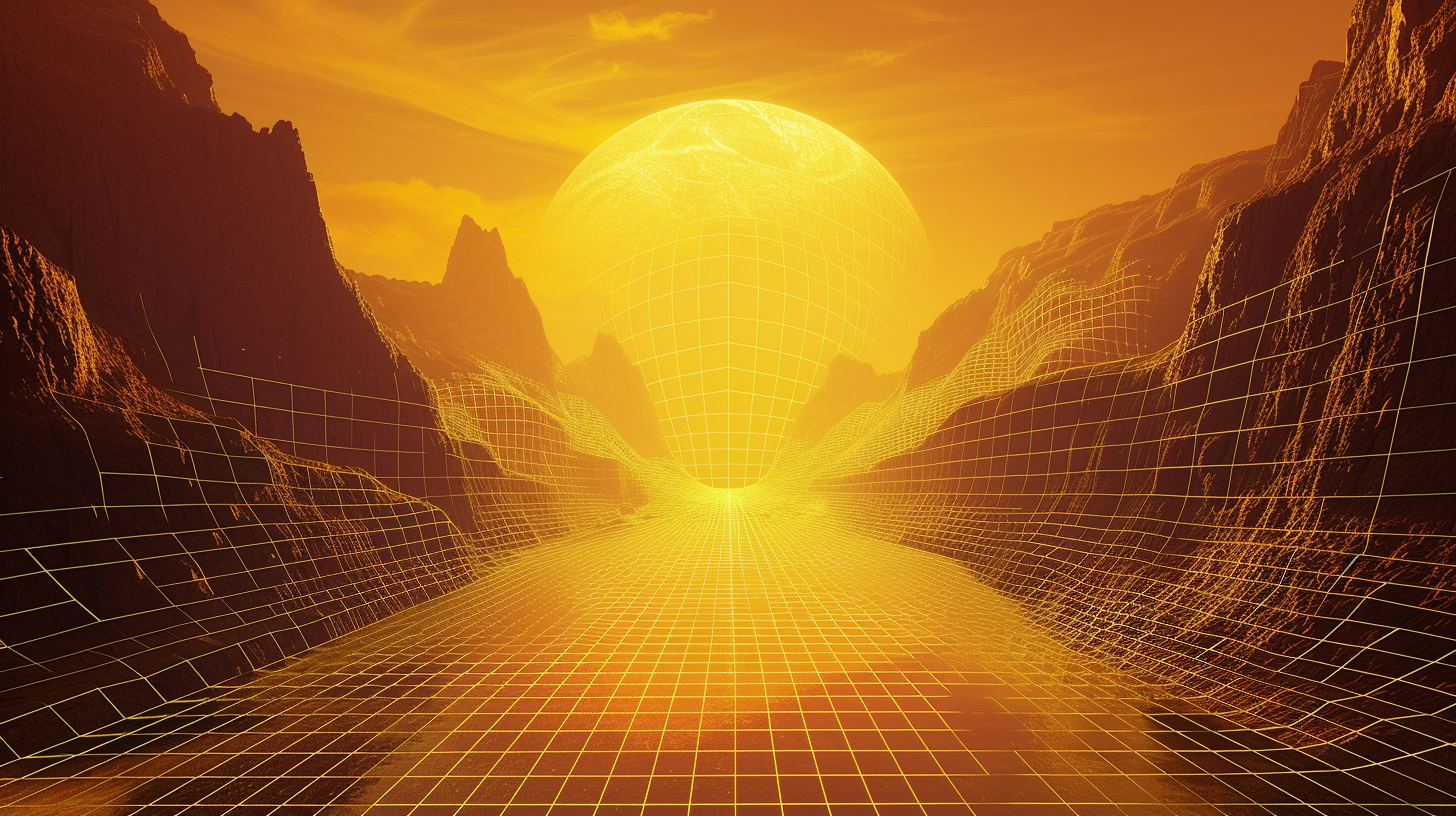 Fantasy landscape wireframe grid depiction