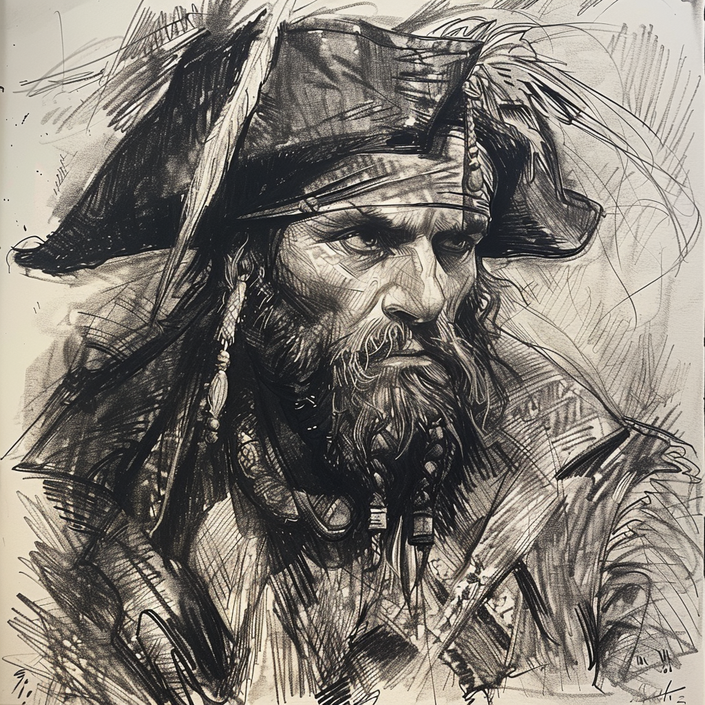 Pirate Fantasy Lithograph Drawing