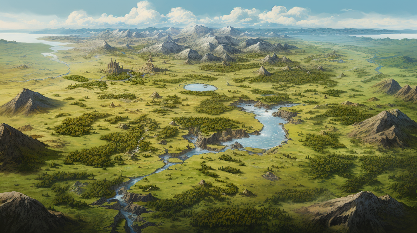 Lush fantasy map of northern grasslands