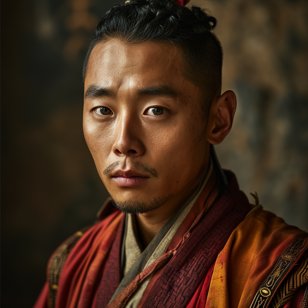 Close-up portrait of fantasy monk Park Seo-Joon