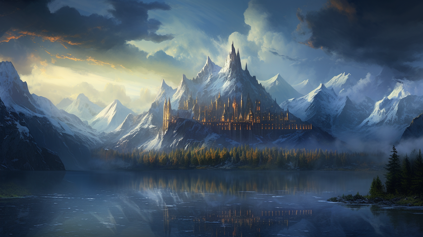 Beautiful fantasy mountain castle artwork