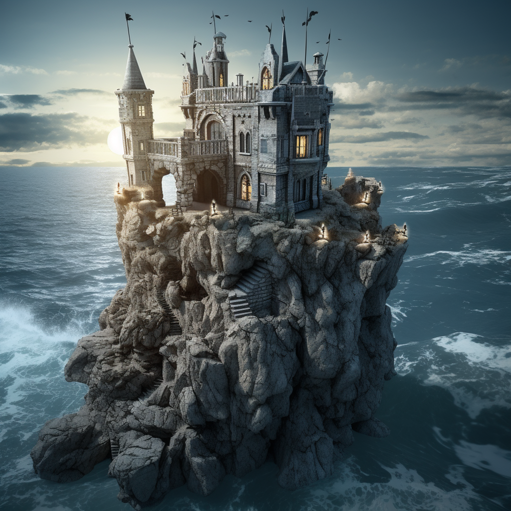 Beautiful fantasy castle on a sea cliff