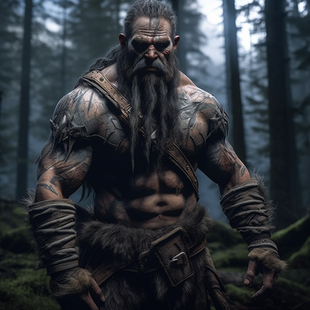 Dark fantasy orc in dense forest