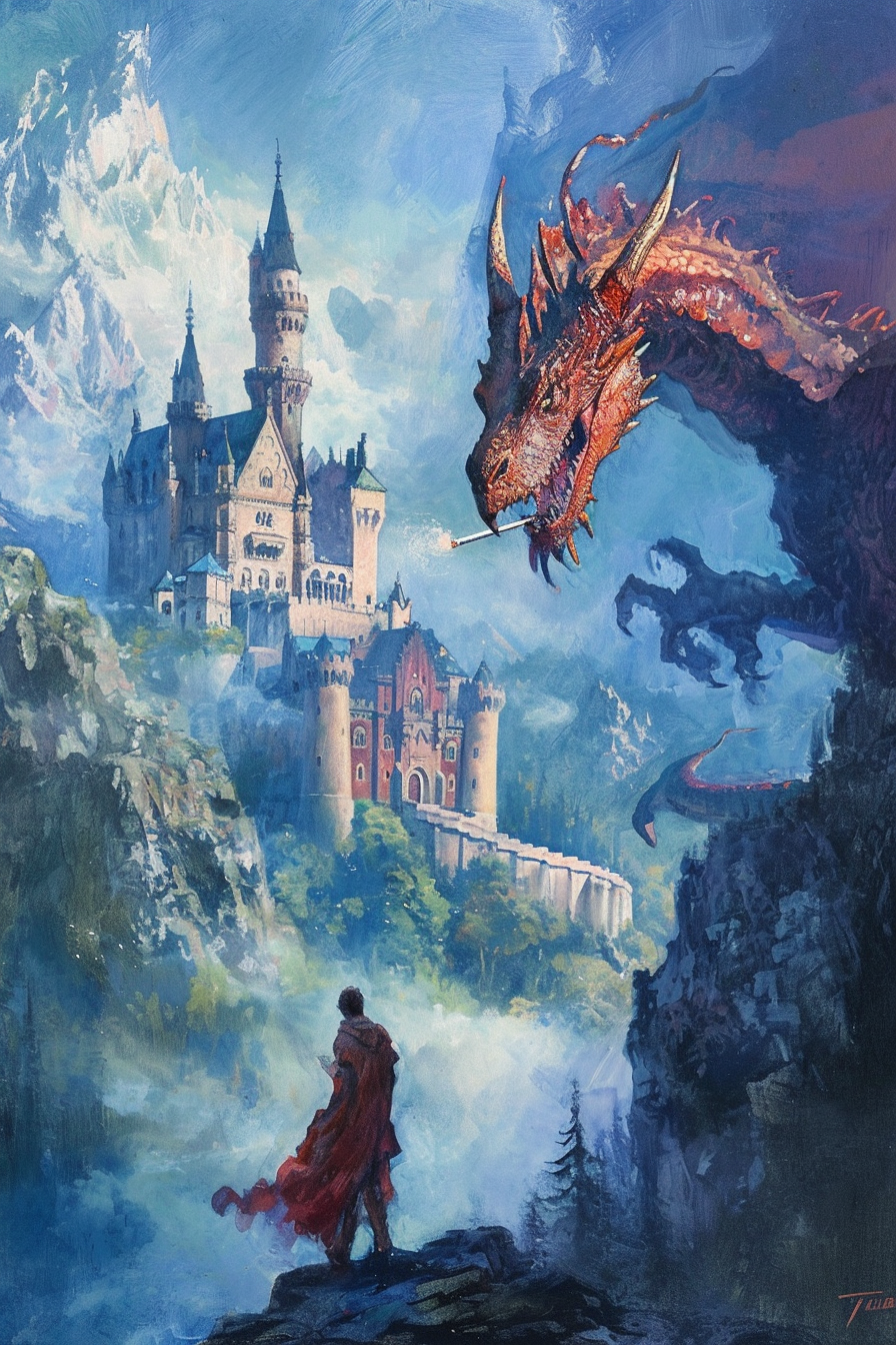 Giant Dragon Smoking near Castle