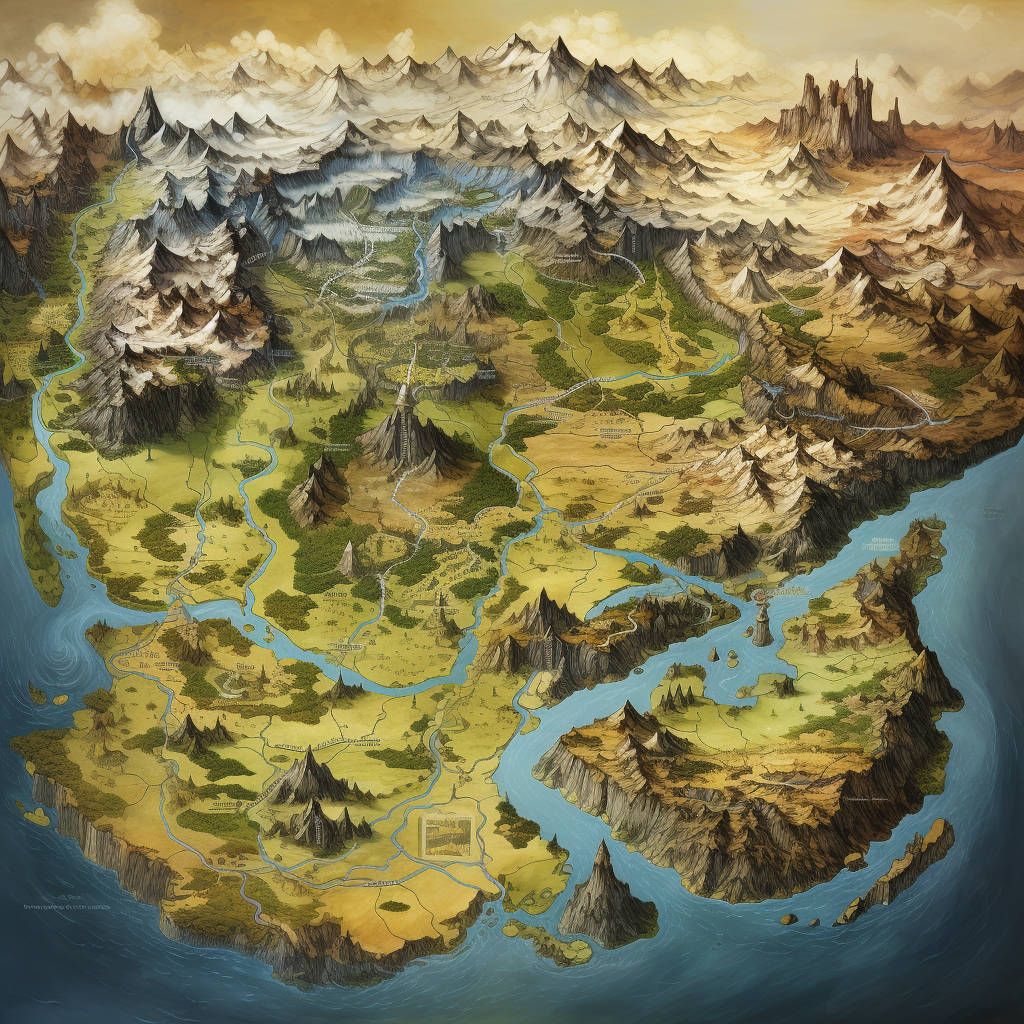 Detailed Fantasy Parchment Map with Mountains