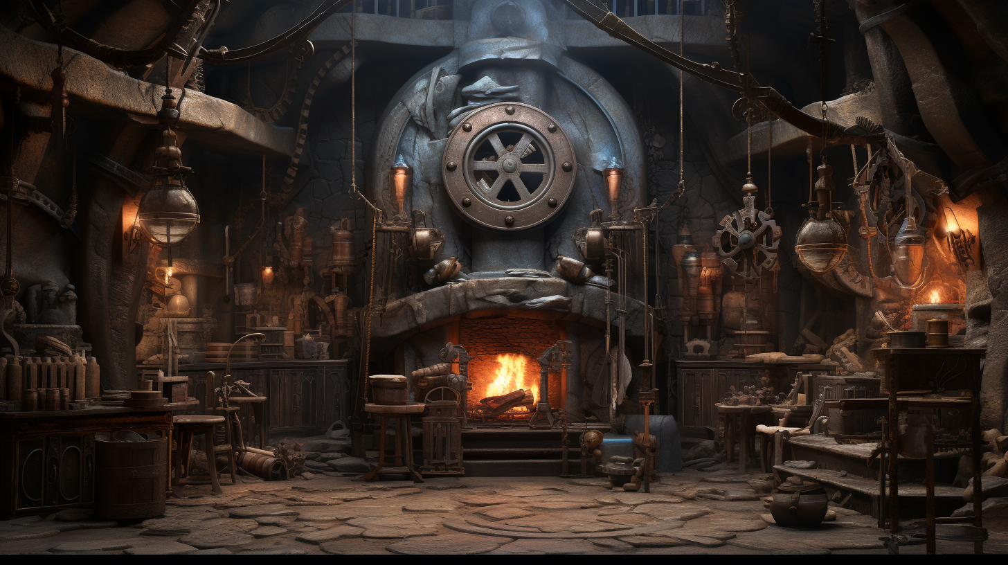 Fantasy product forge with steam punk elements