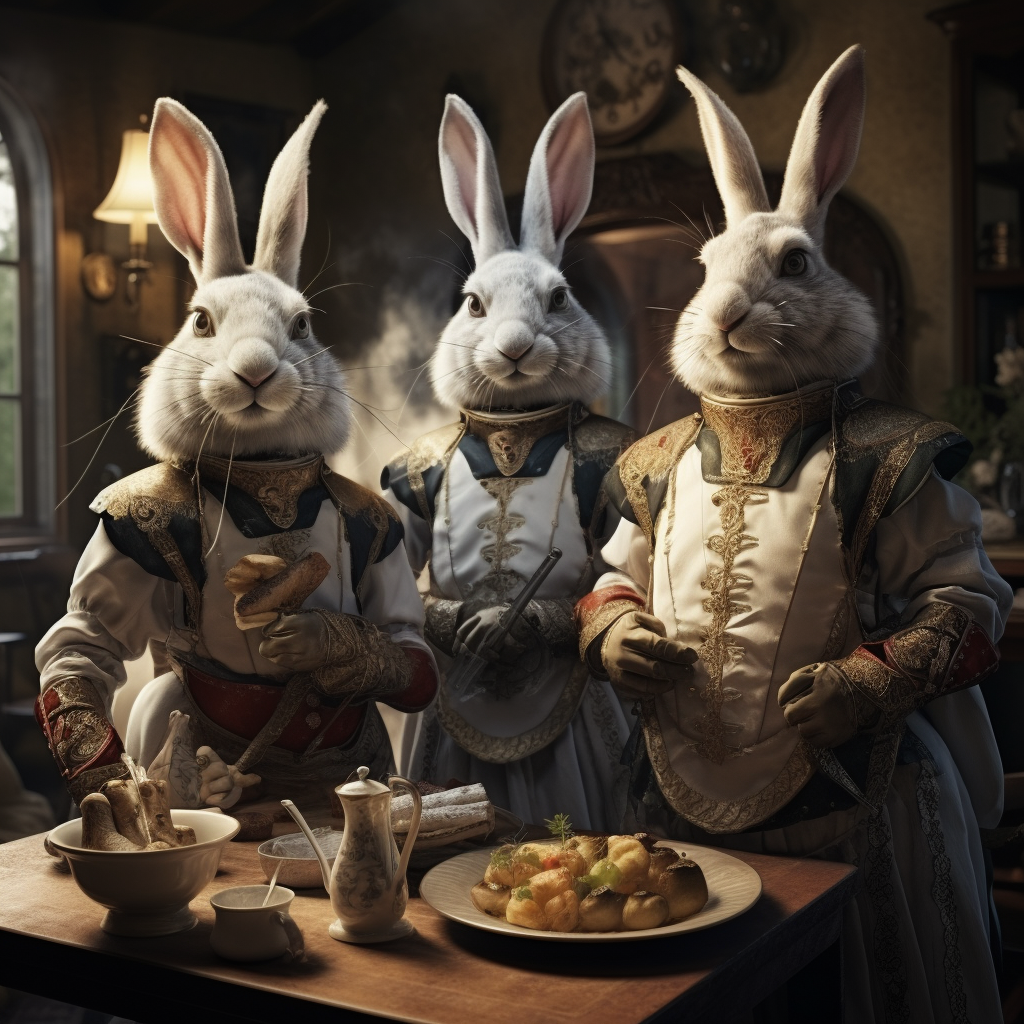 Rabbitlike humanoid medieval waiters