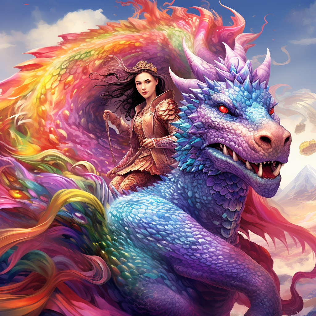 Fantasy Dragon Woman Riding Purple Rabbit