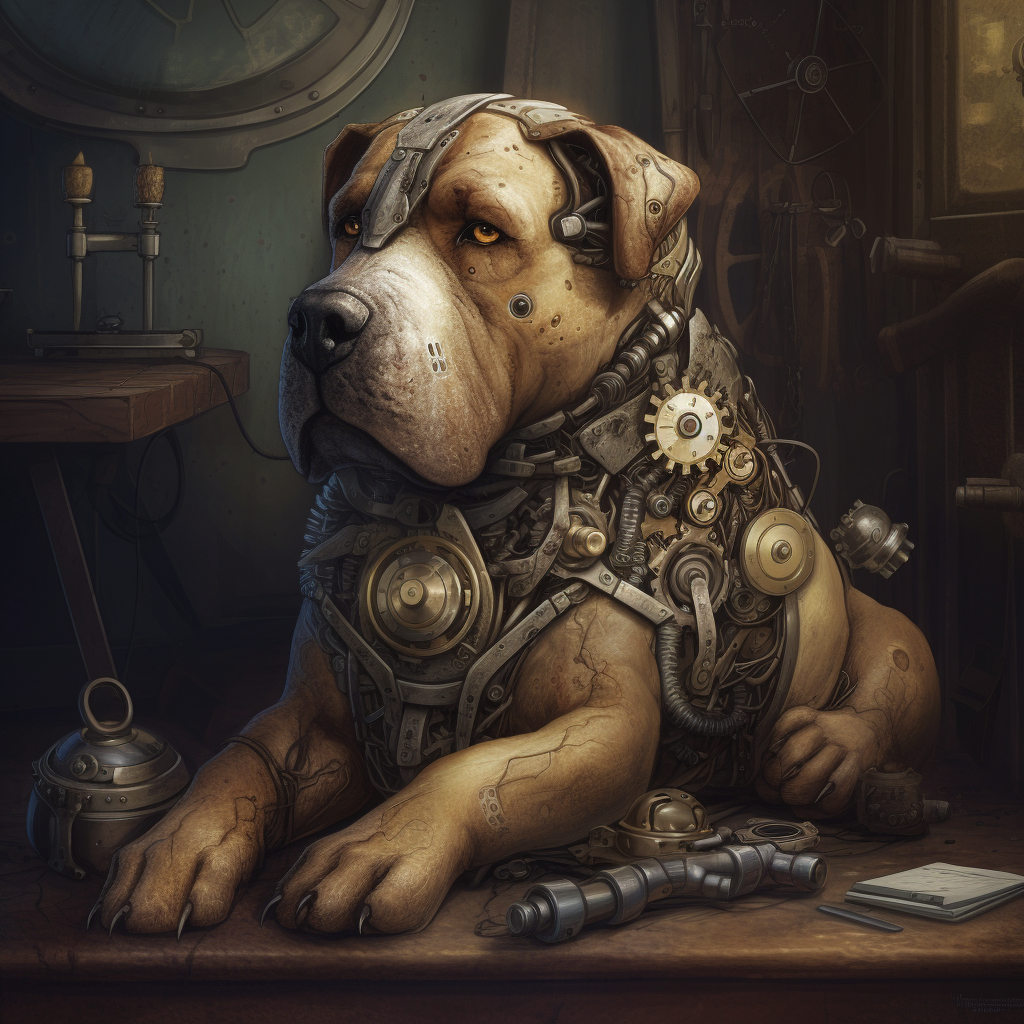 Fantasy robot mastiff illustration