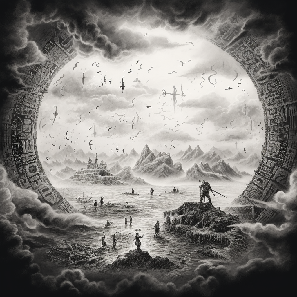 Enchanting fantasy runes in black and white