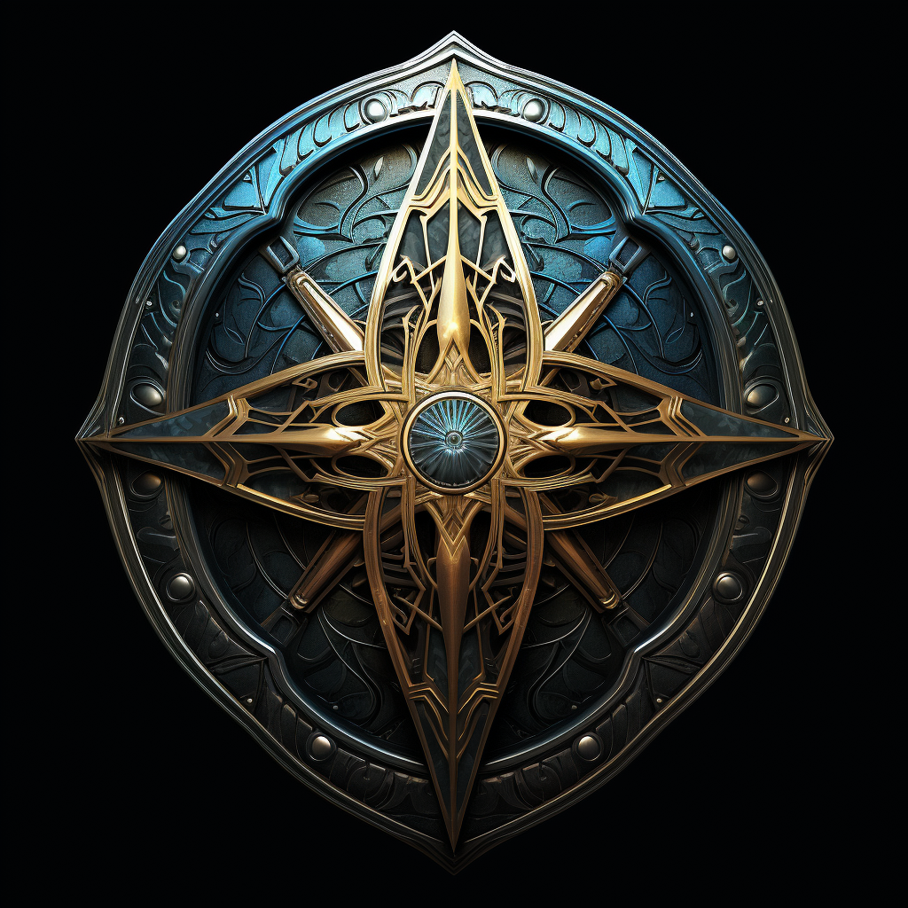 Ancient-Futuristic Shield in Fantasy Sci-Fi Style