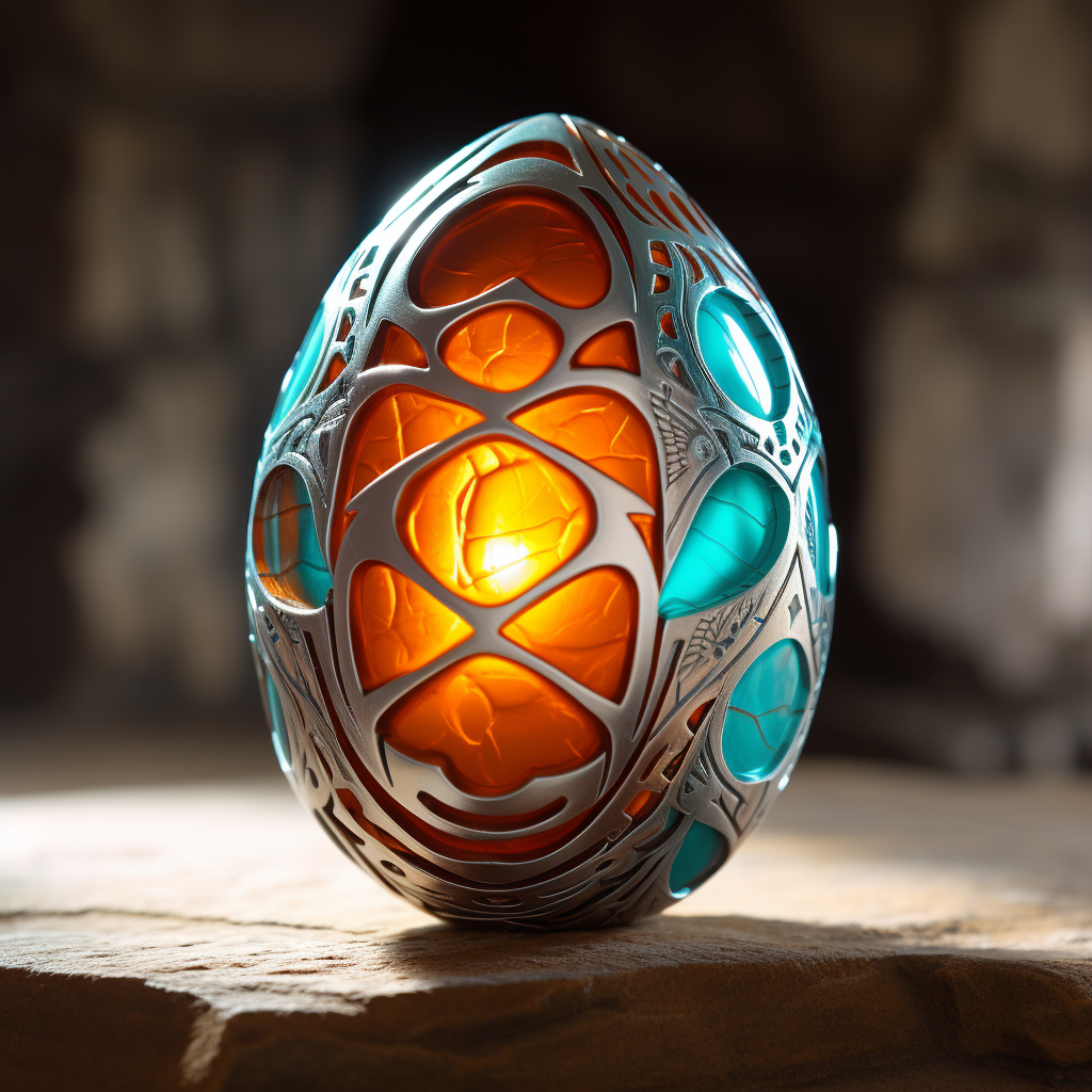 Fantasy silver scaled egg with radiant divine light