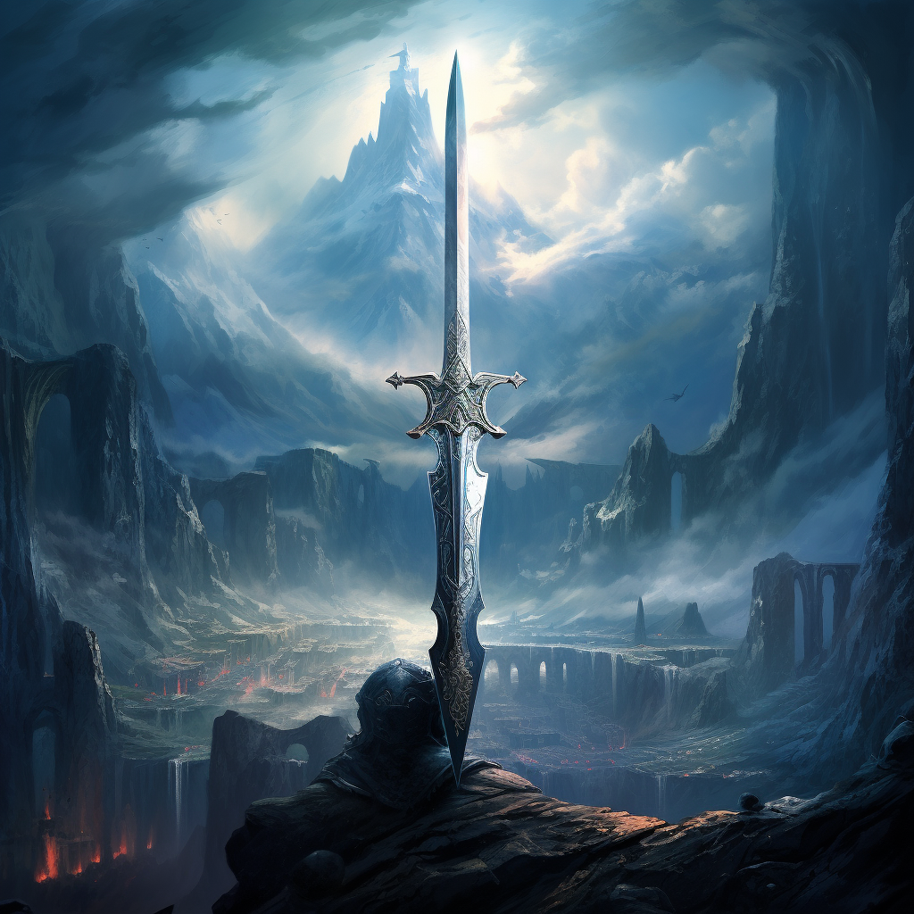 A mesmerizing image of a cool fantasy sword scene.