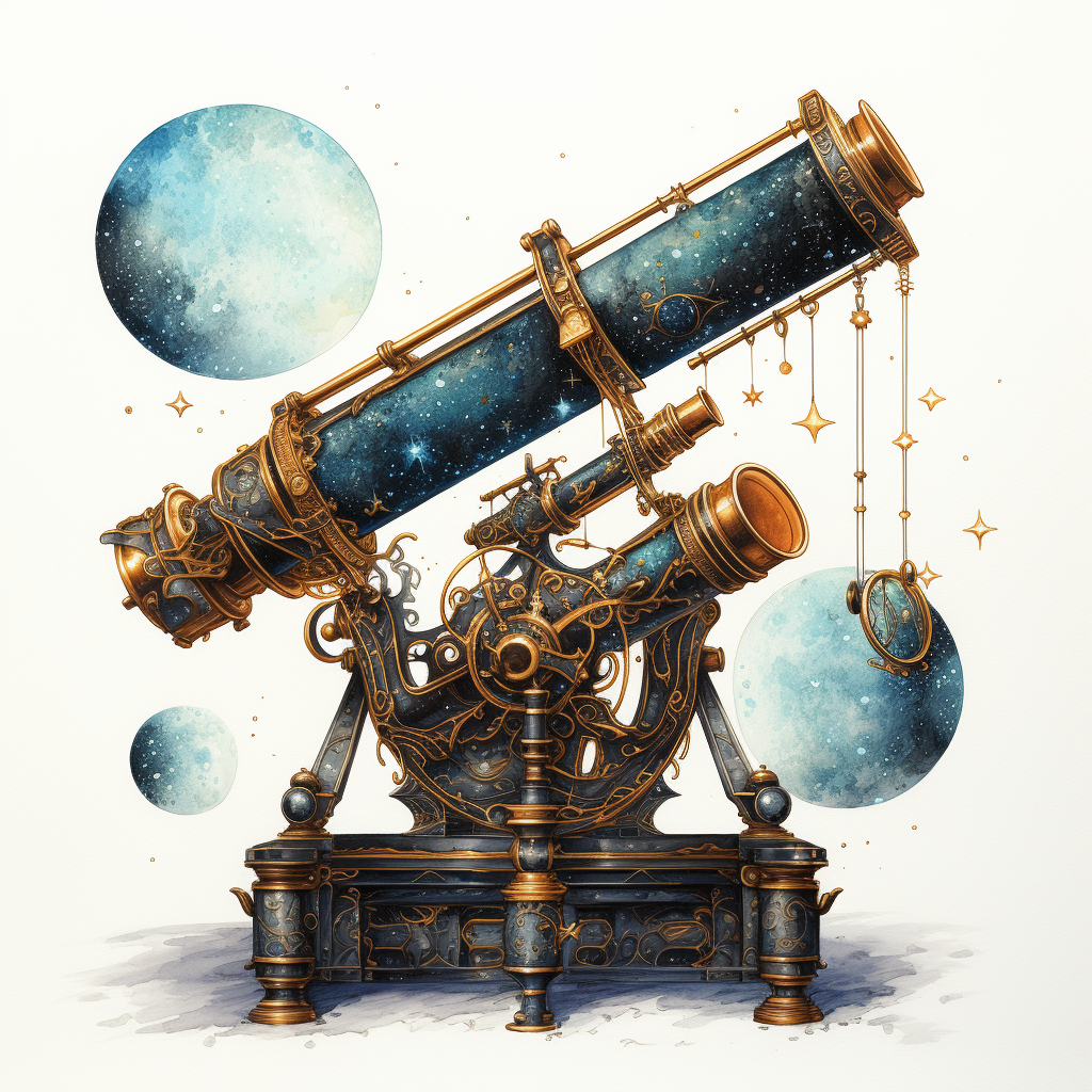 Beautiful Fantasy Telescope with Stars and Moons