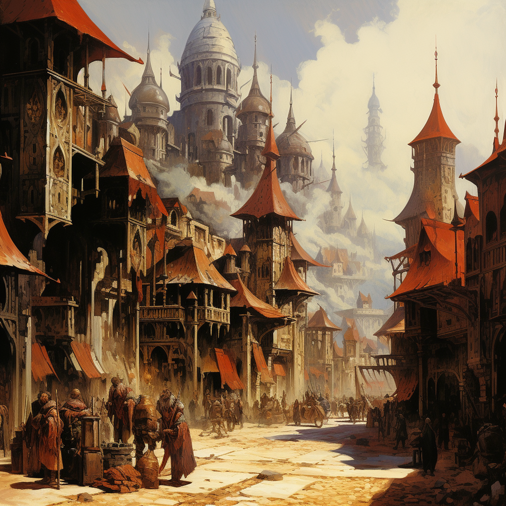 Detailed fantasy town illustration