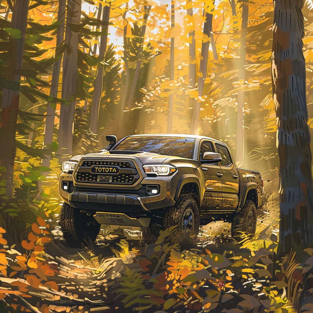 Toyota Tacoma in fantasy woods