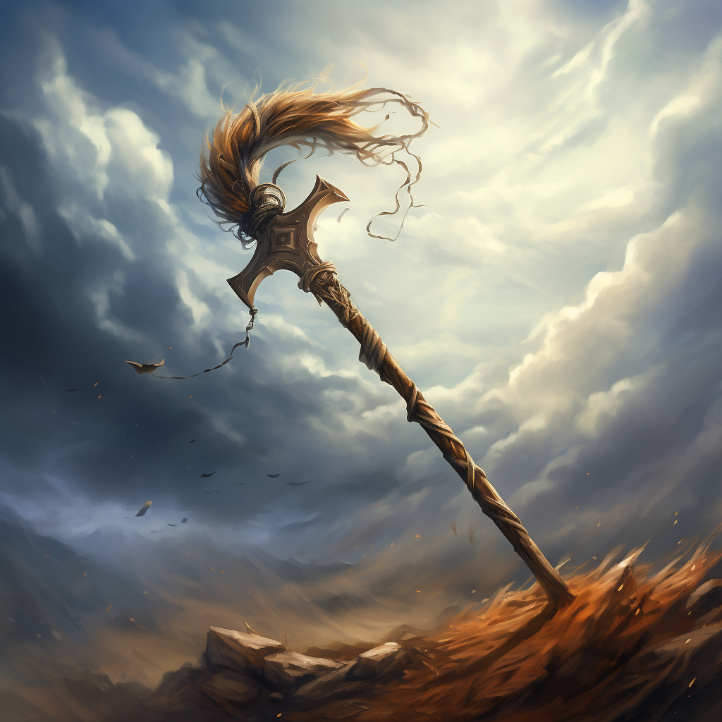 Powerful fantasy wind battleaxe weapon