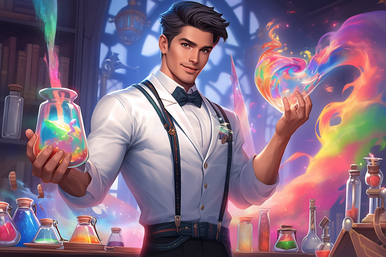 Young man in magic academy uniform smiling