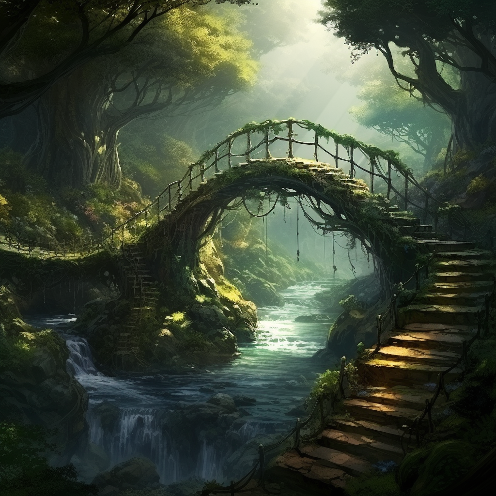 Scenic bridge in a fantasy book forest