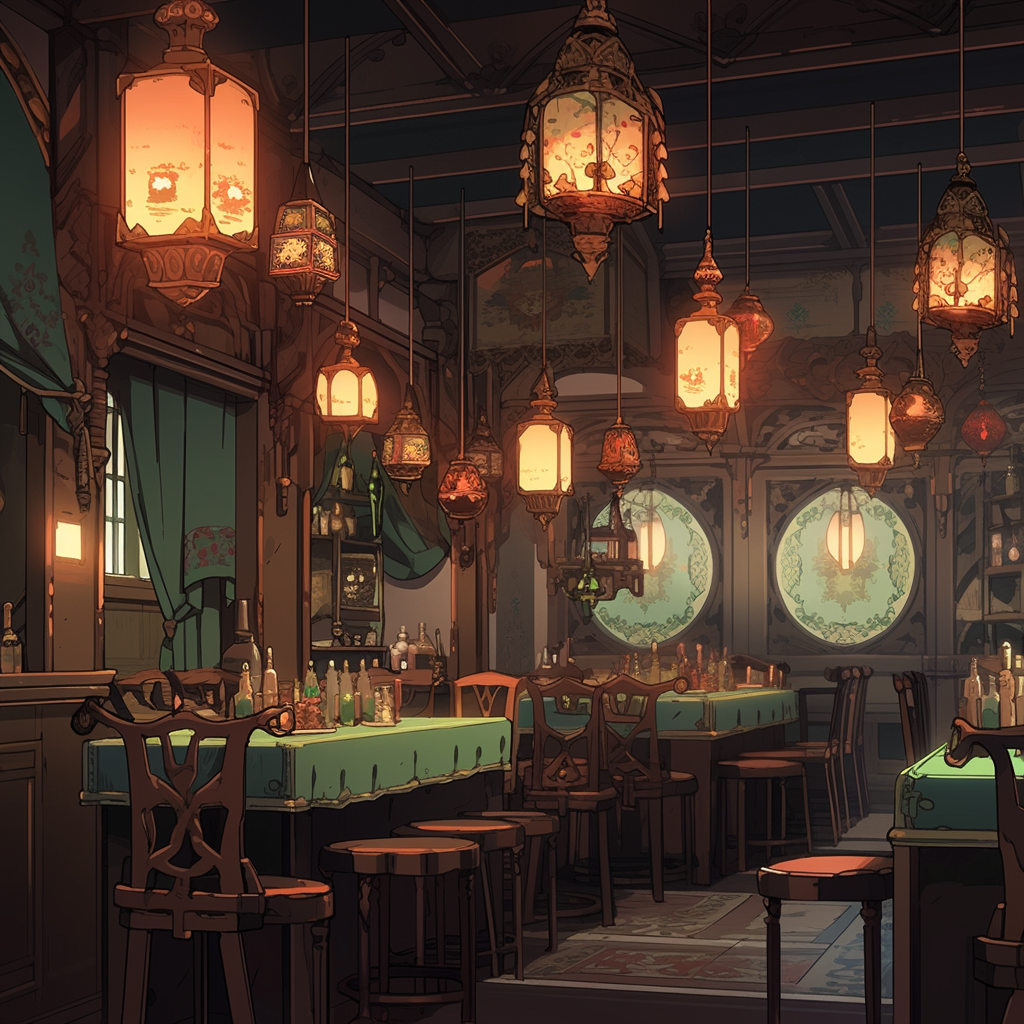 Fantasy Cafe Tables Lanterns