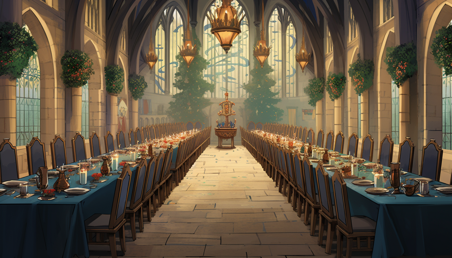 Illustration of a fantasy castle hall meeting table