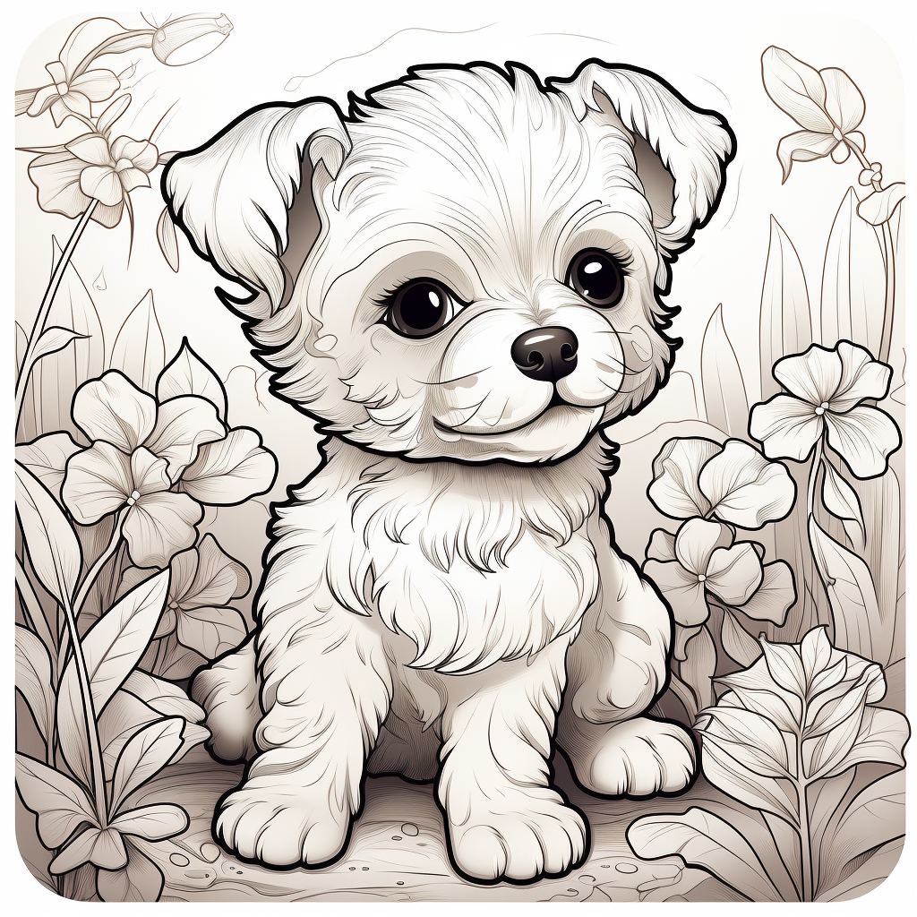 Adorable fantasy baby dog in clean line art