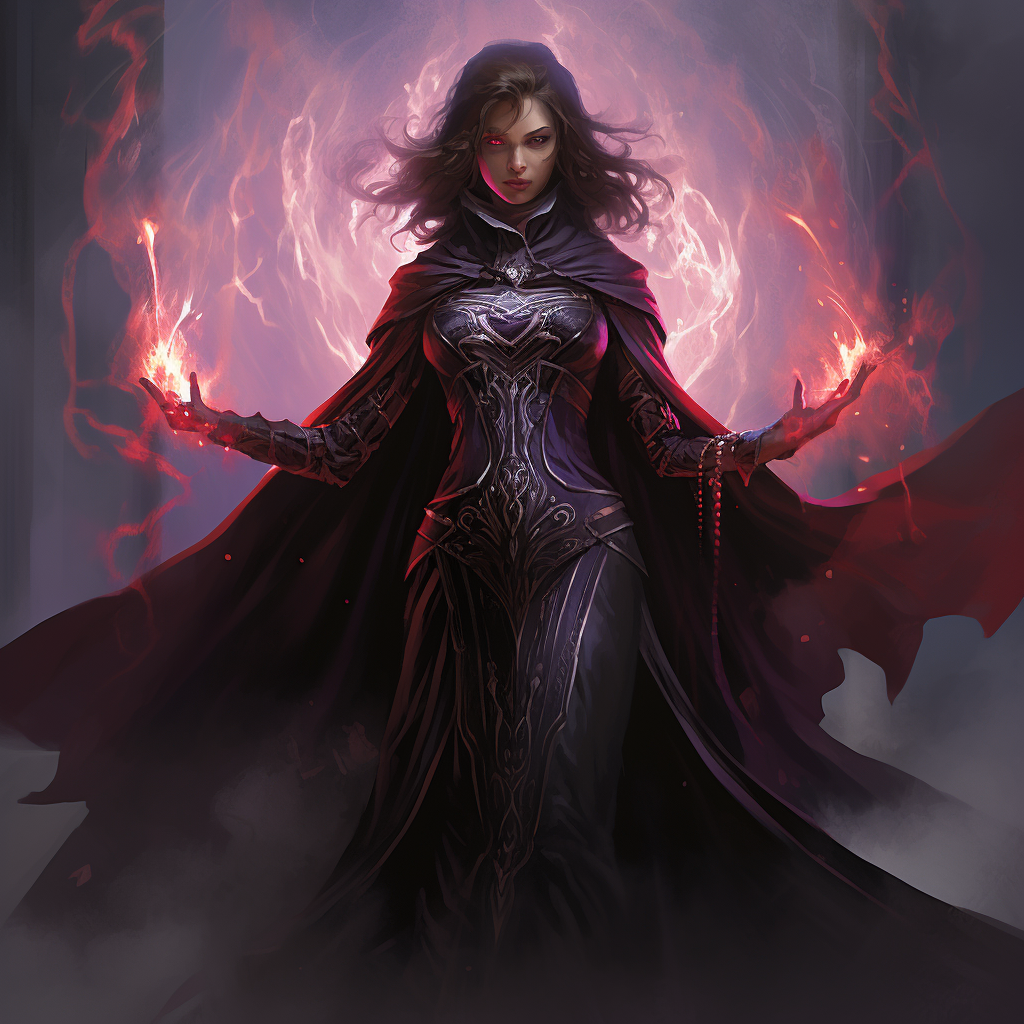 Female necromancer casting spell with purple energy