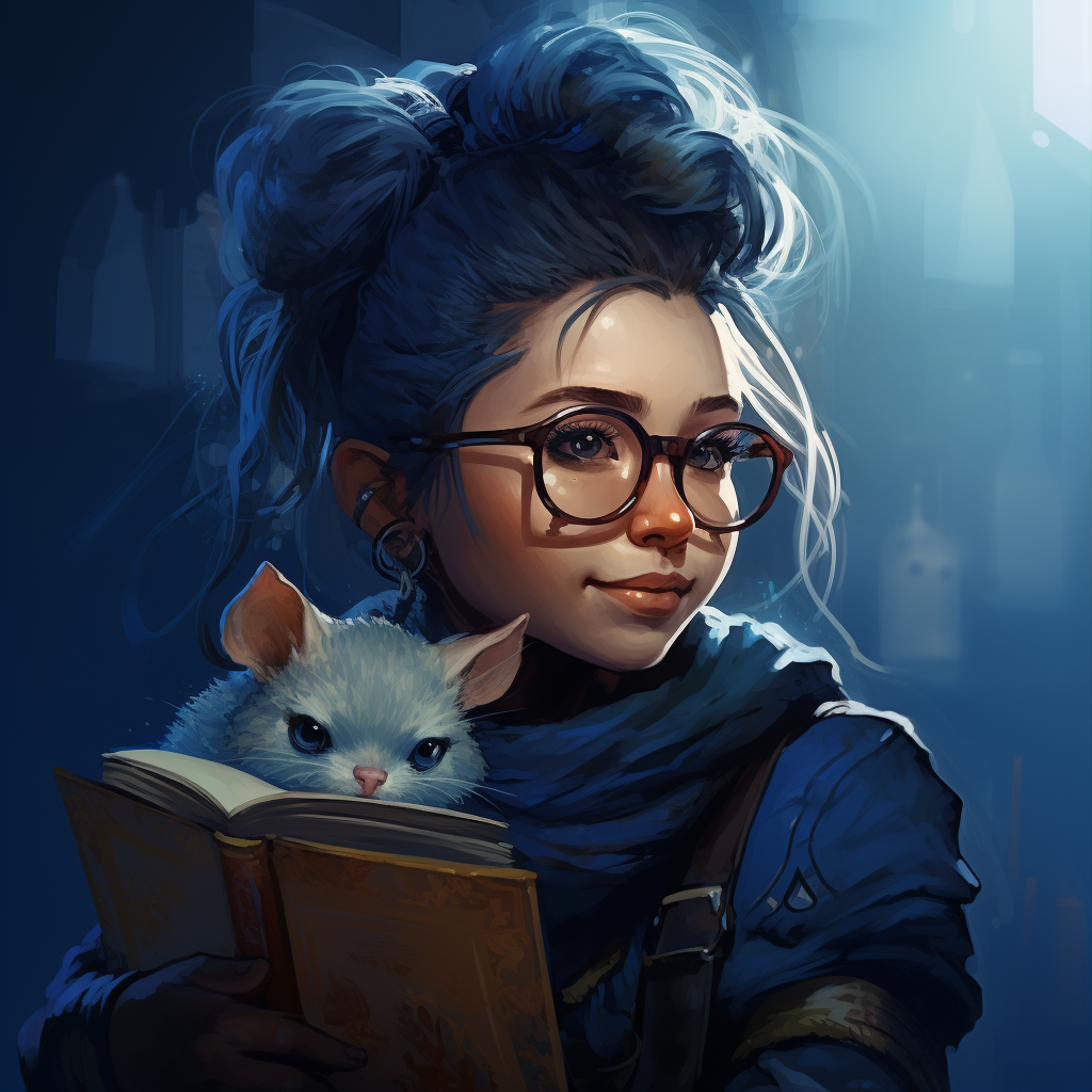 Female adventurer librarian with a ferret