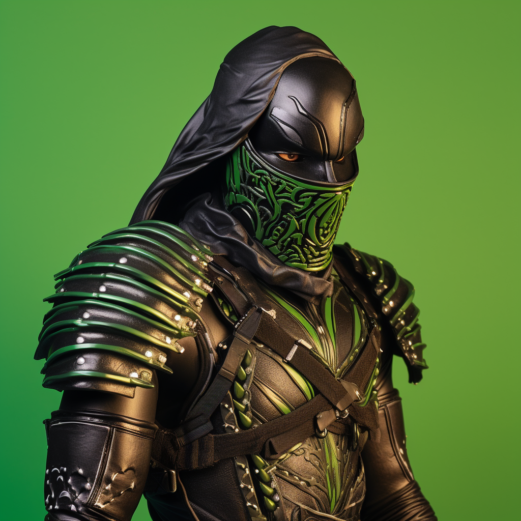 Fantasy fighter in leather armor on green background