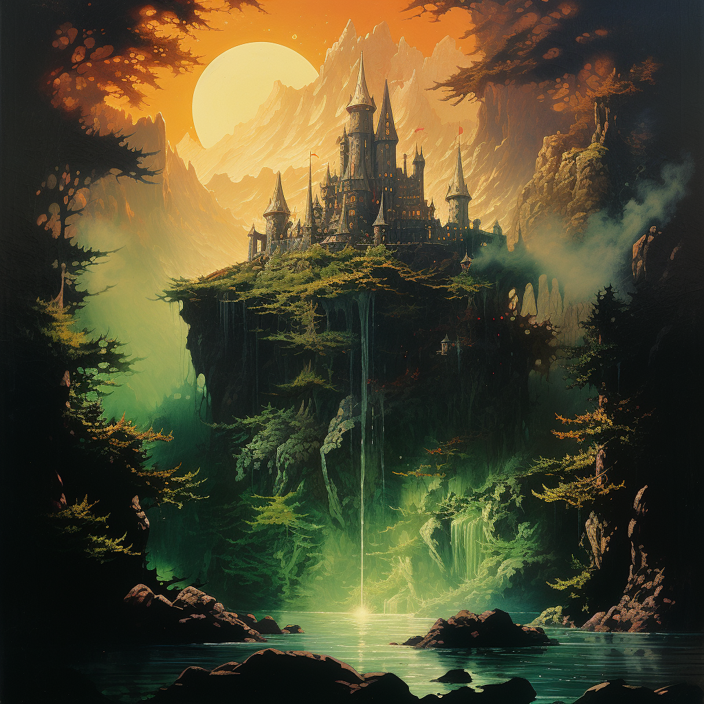 Dark Fantasy Floating Island Castle and Forest