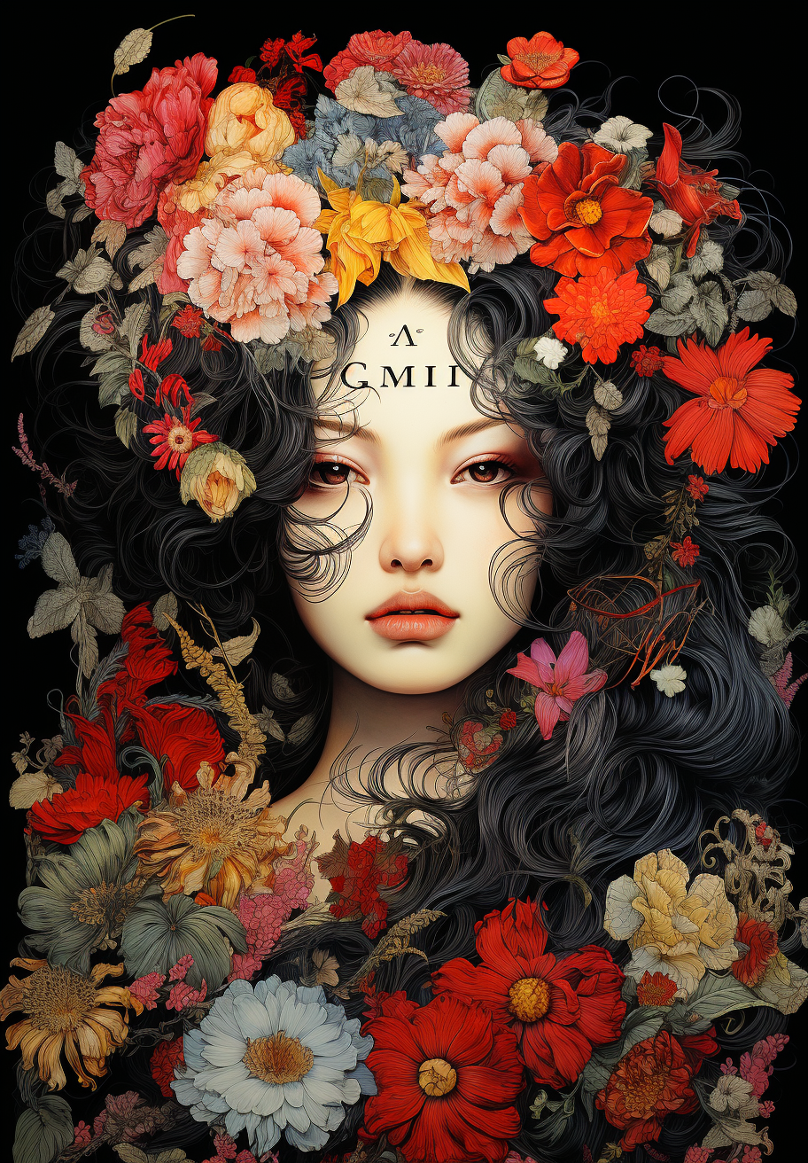 Detailed fantasy forest goddess with blooming flowers