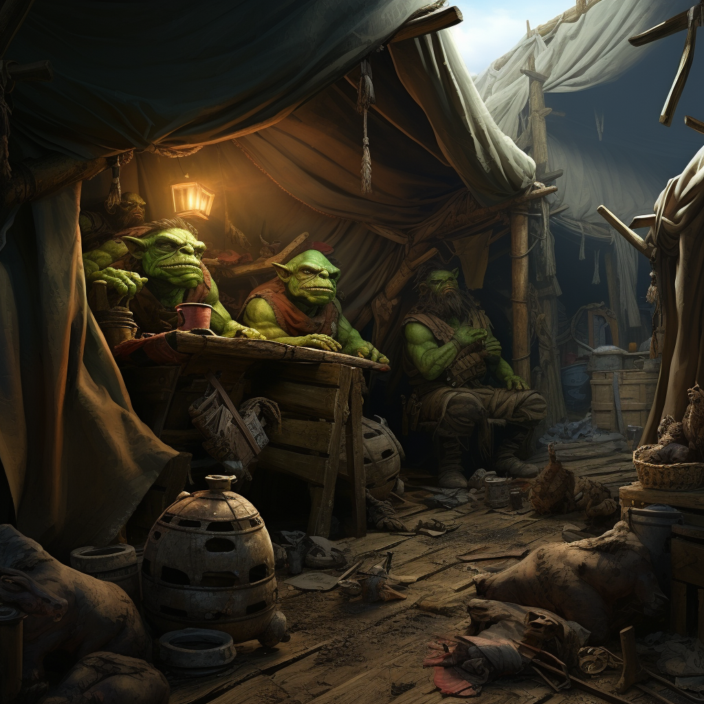 Illustration of a Fantasy Goblin Medieval War Soldier Barracks Camp