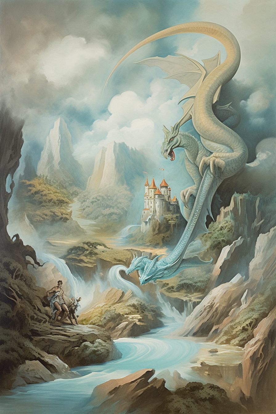 Image of a small baby blue dragon in a fantasy medieval painting