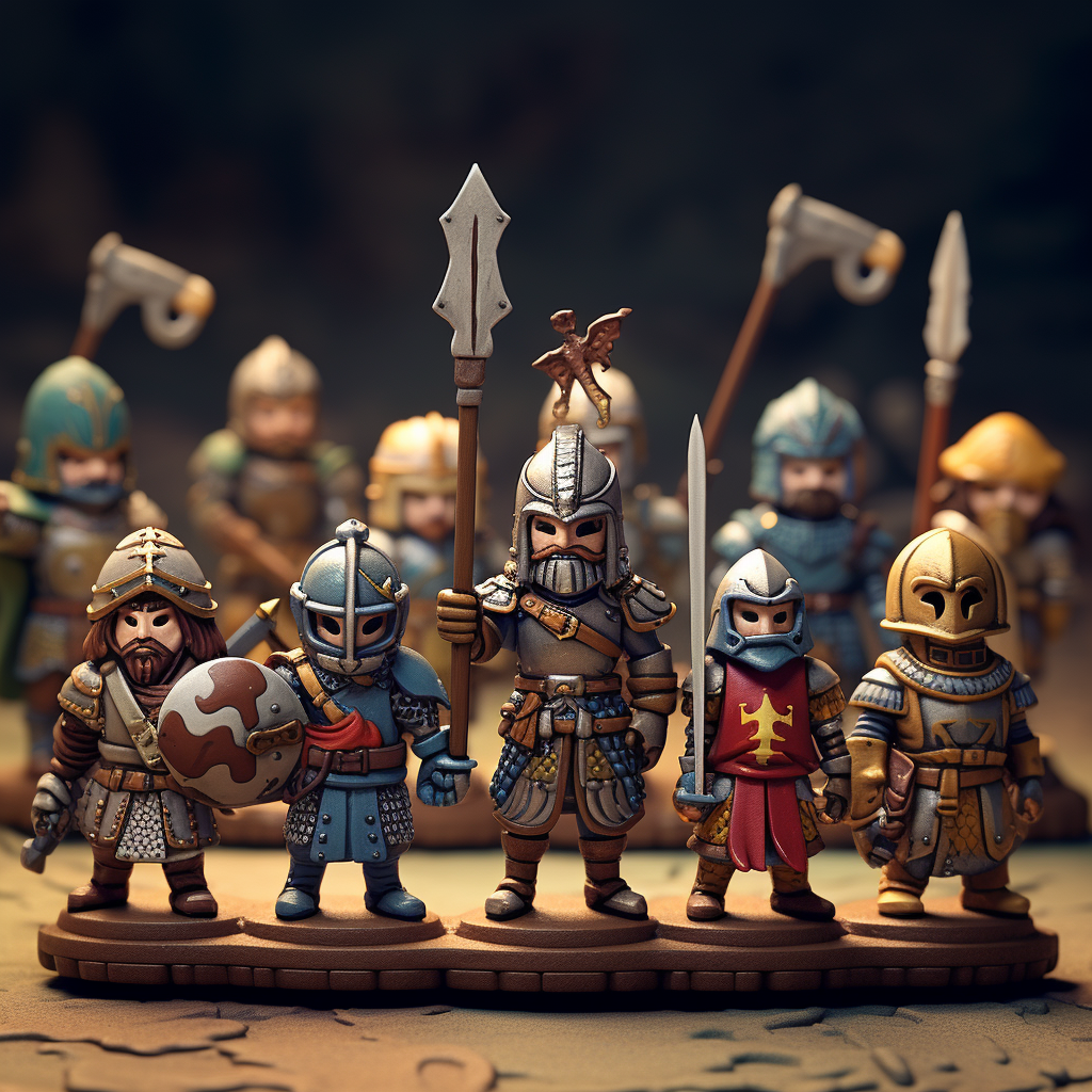 Fantasy medieval soldiers in cartoon miniature style