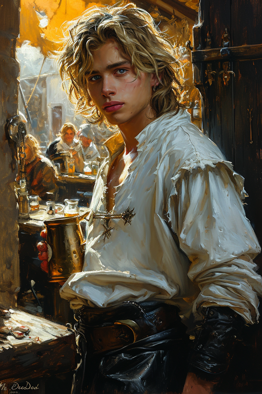 Gorgeous young knight in fantasy painting